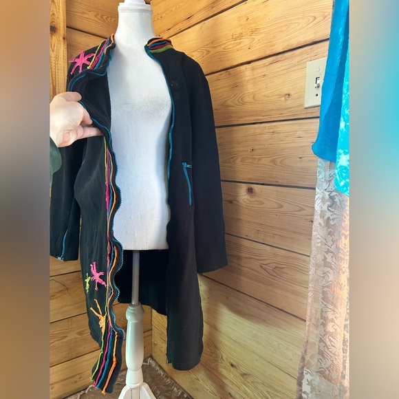 Vintage Black Boho Hippy Jacket Coat Festival Artsy Funky Asian Cotton Sz Large - Picture 11 of 14